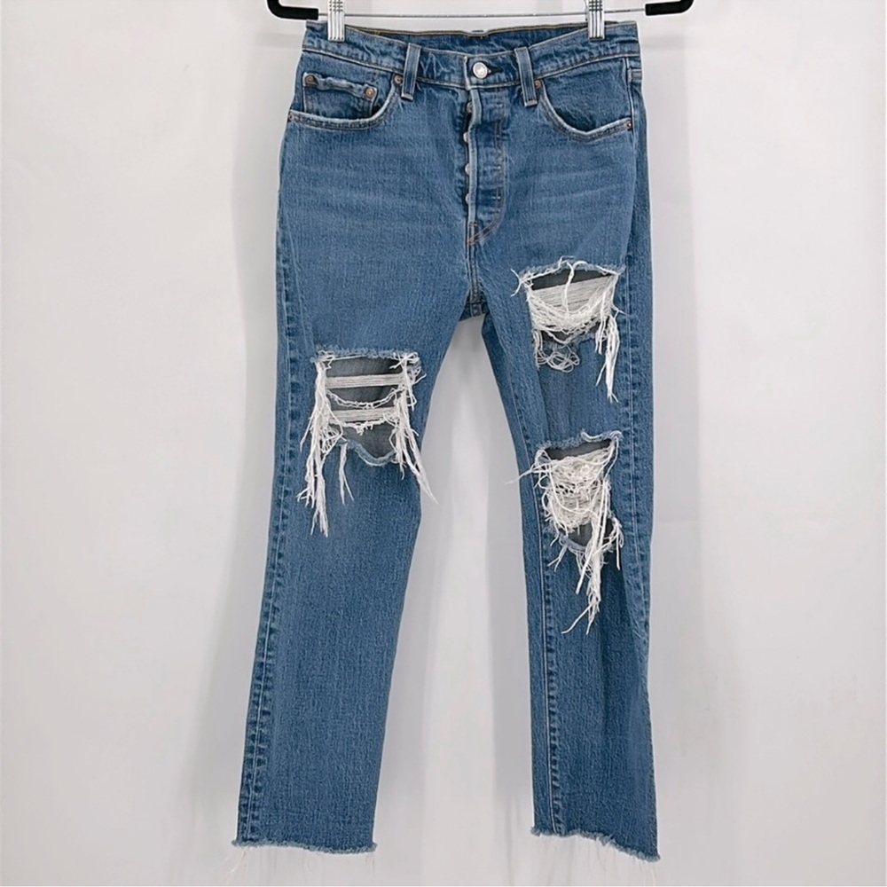 Levi's Blue Distressed Straight Leg Jeans